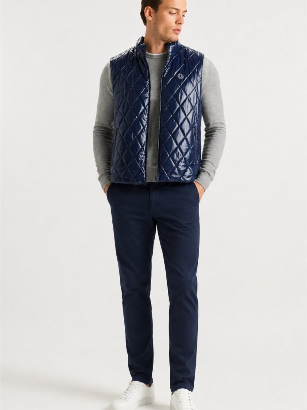 G/Fore Men's Quilted Polished Nylon Merino Wool Lined Puffer Vest Navy XL